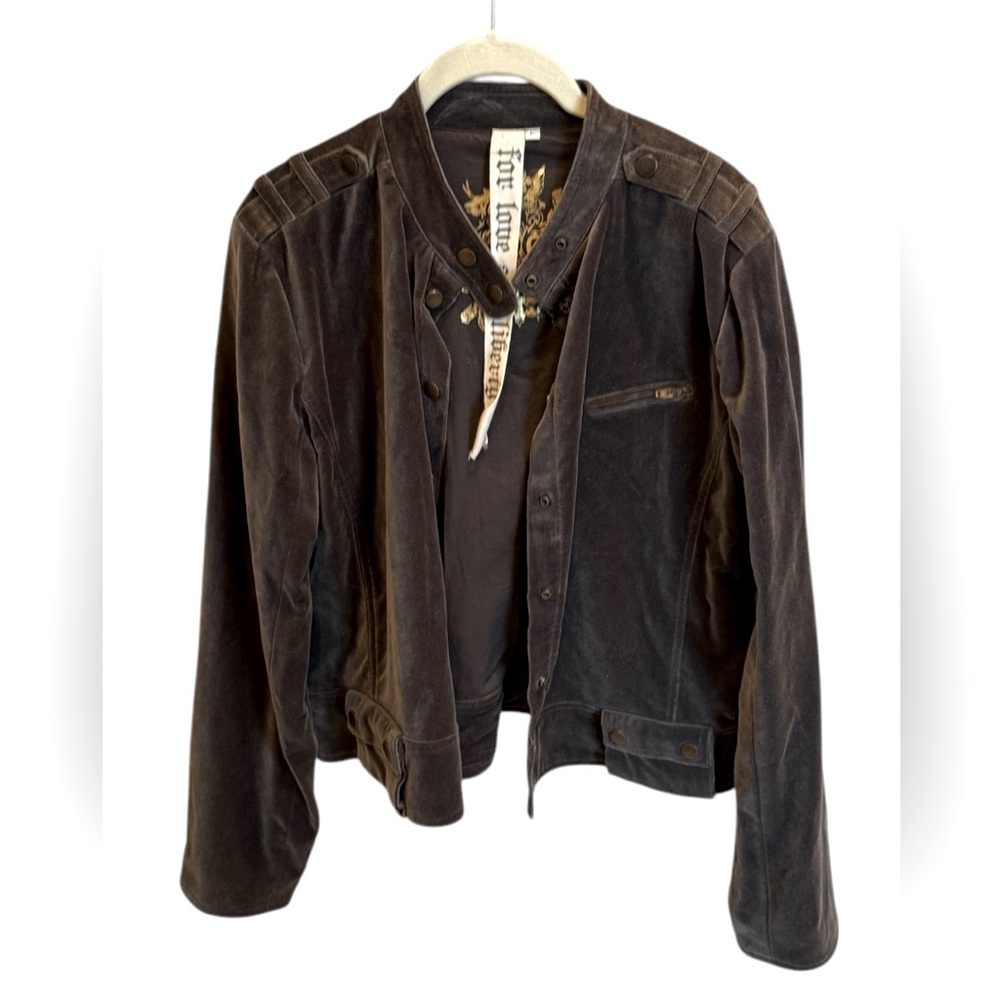 For Love and Liberty Johnny Was Brown Velvet Rhinestone Jacket  L